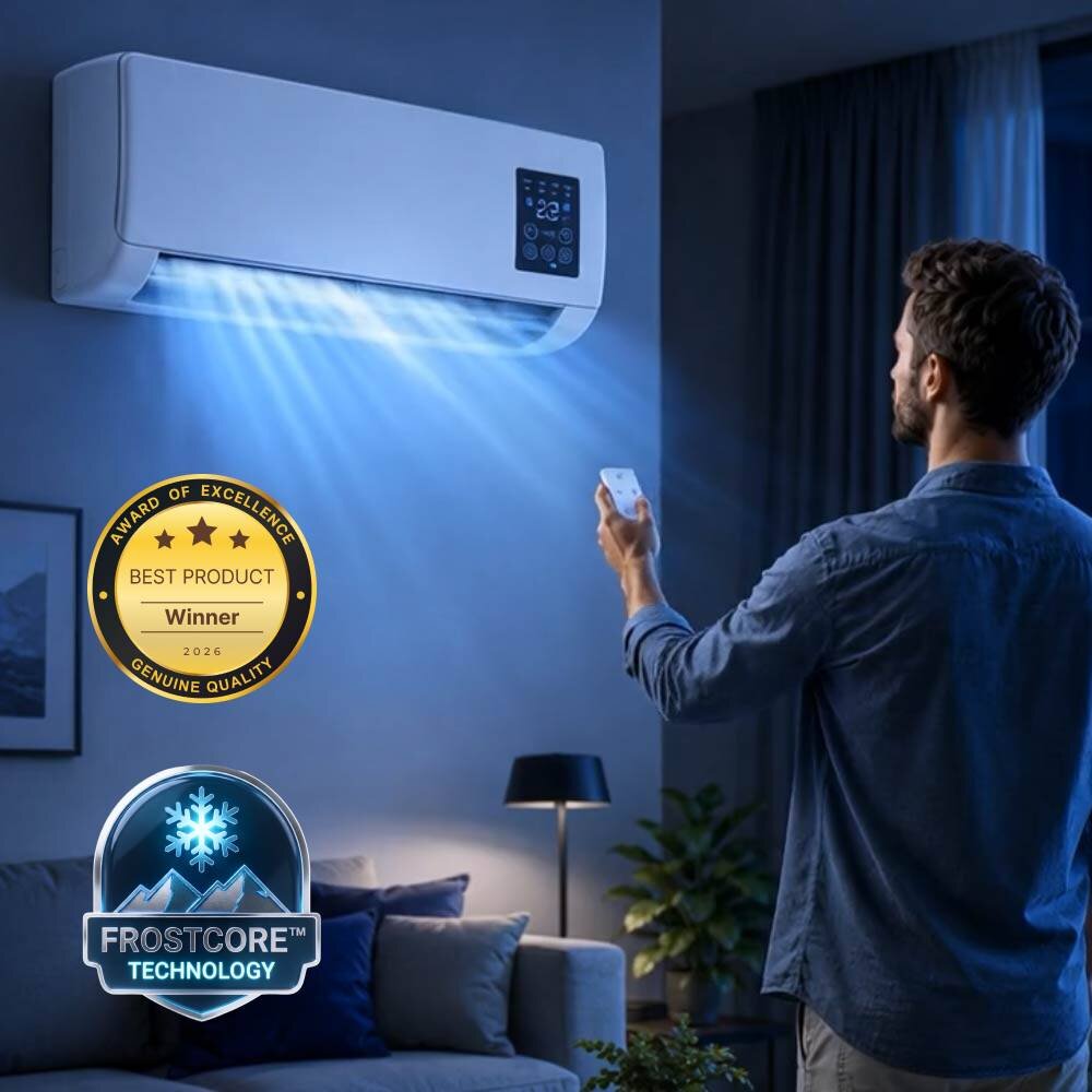BlizzAir portable AC cooling a bedroom